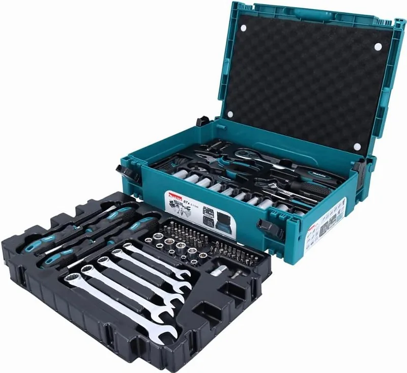 Coffret Makpac Makita de 87 outils à main, ouvert